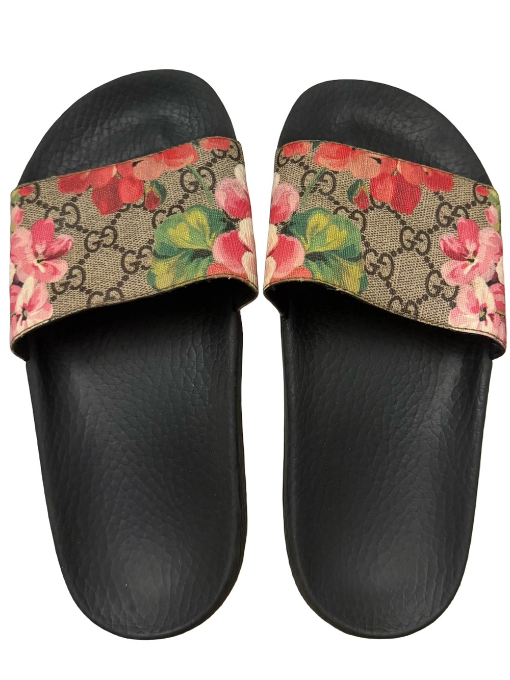 Authentic Gucci Bloom Slide Sandals with GG Floral Monogram Strap Sz 36